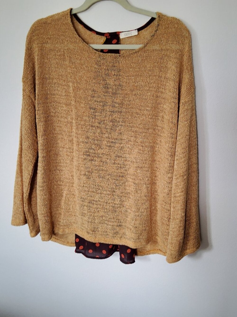Oddy Sheer Knit Gold top with tie back detail size L
